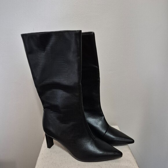 Black Faux Croc Boots - Picture 1 of 11
